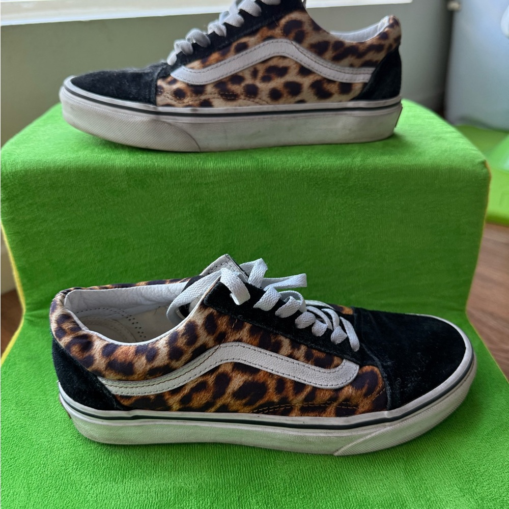 Vans Black and Leopard Print Kids Sneakers